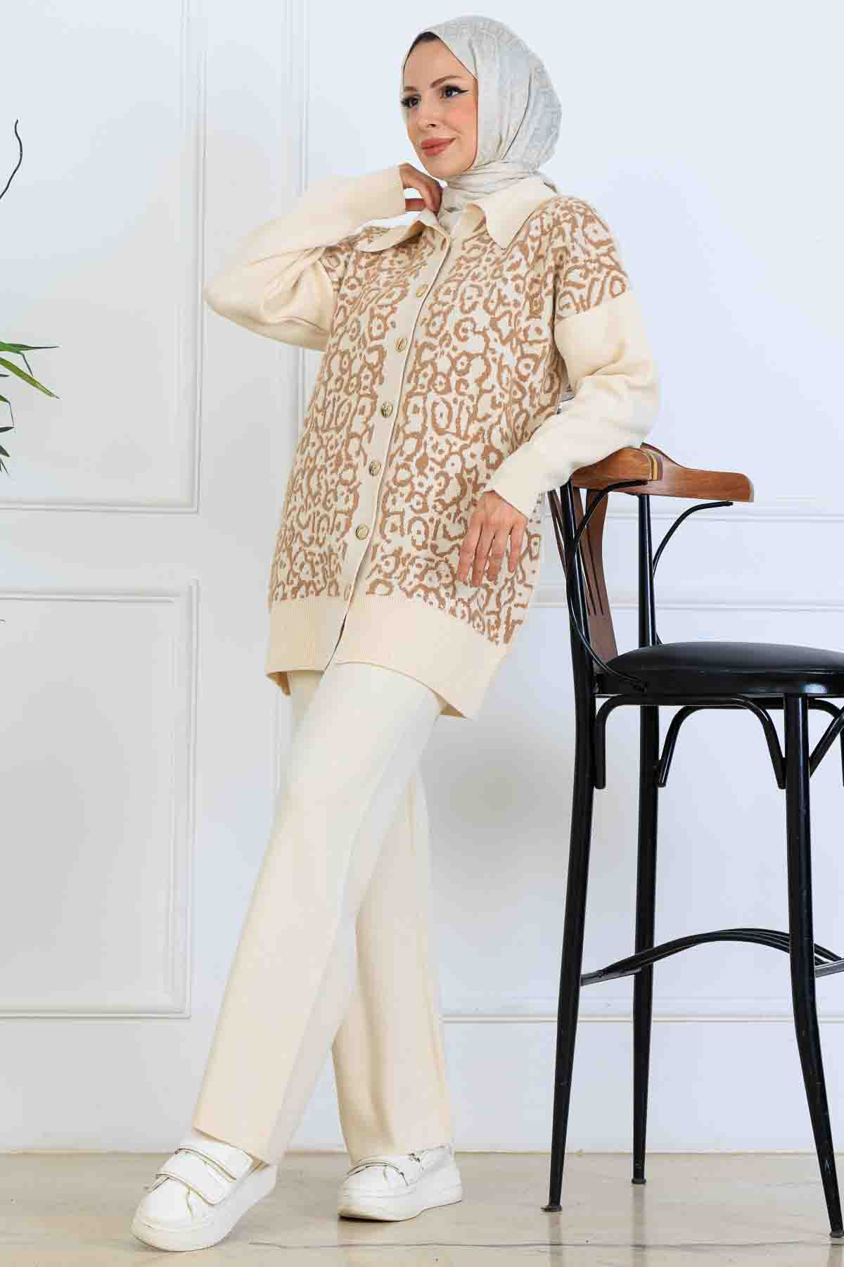 Patterned Button Detailed Knitwear Suit