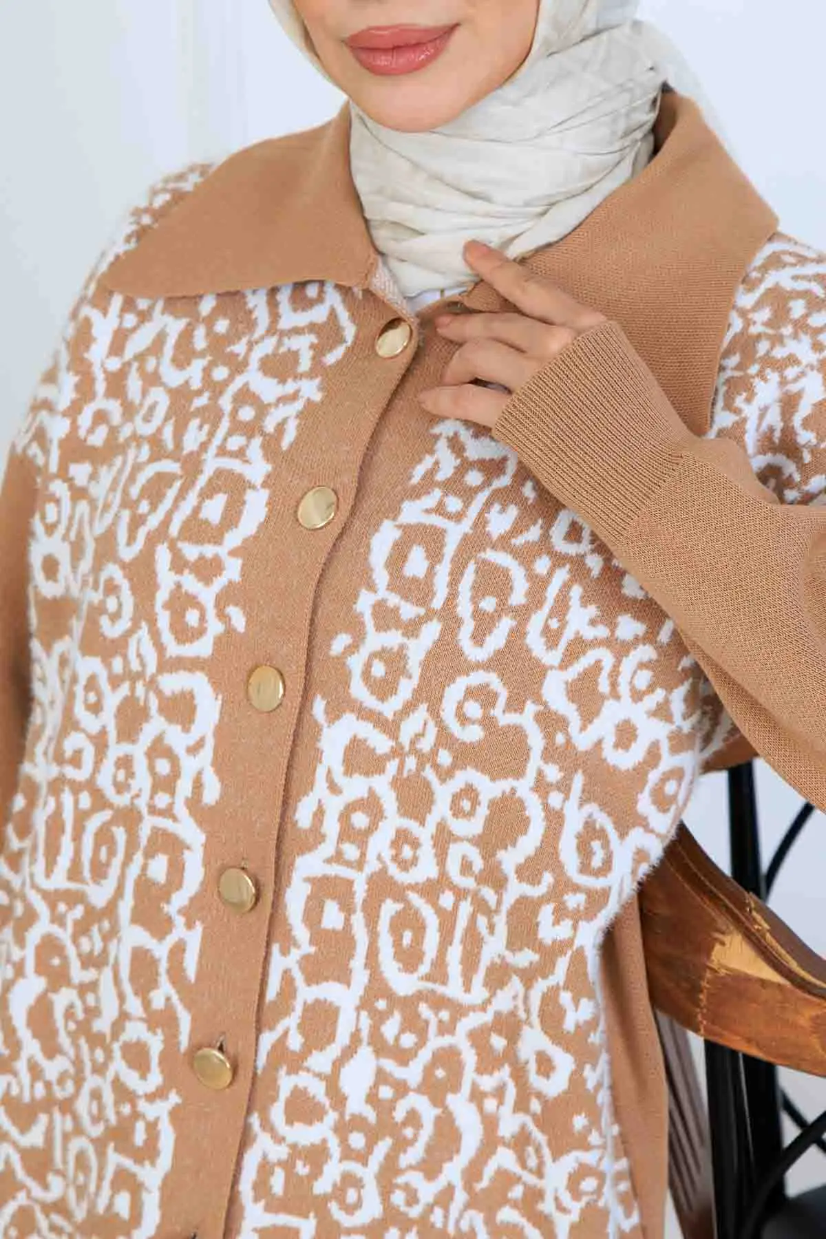 Desenli Düğme Detaylı Triko Takım-detail