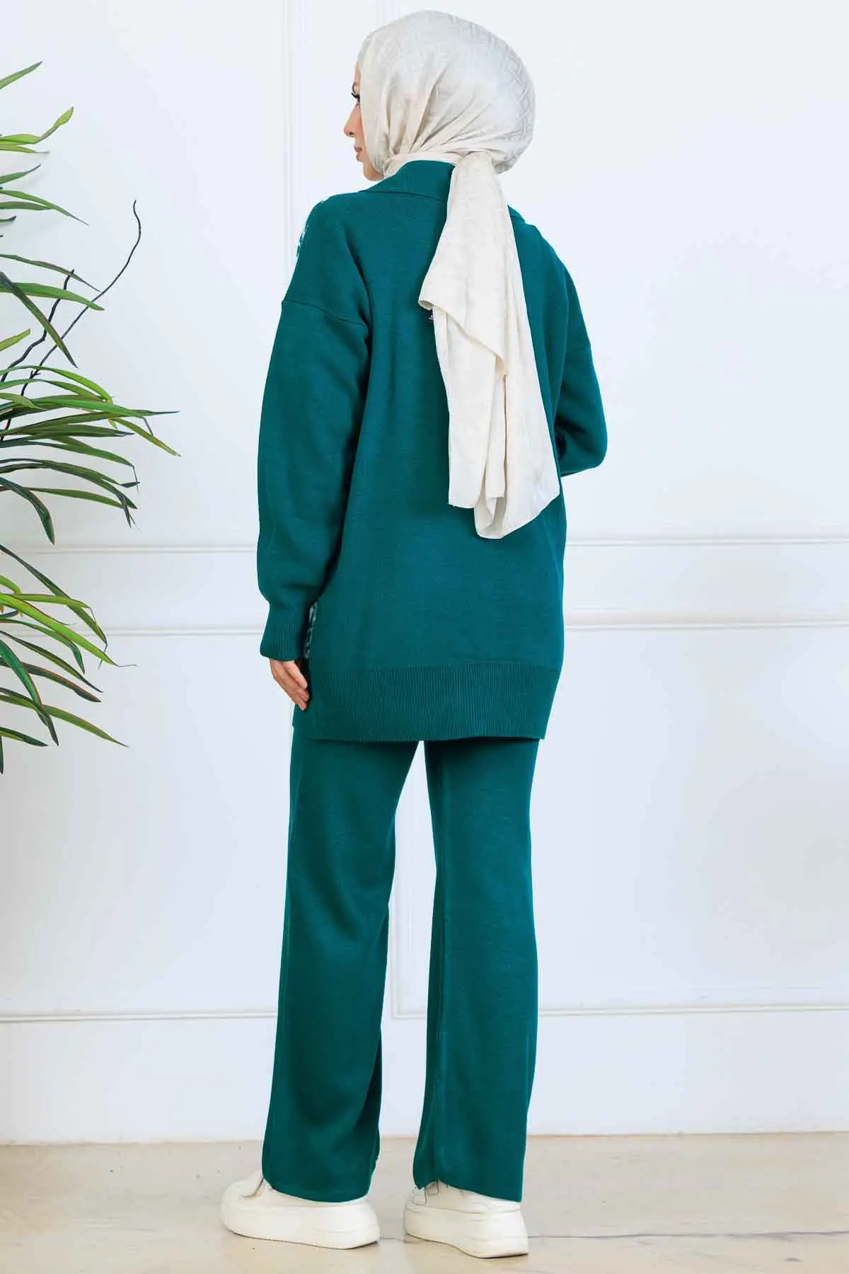 Desenli Düğme Detaylı Triko Takım-detail