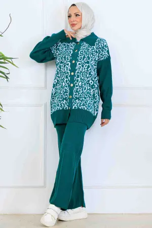 Patterned Button Detailed Knitwear Suit