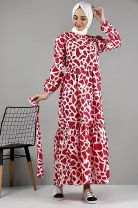 Desenli Terikoton Elbise Kırmızı