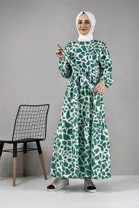 Desenli Terikoton Elbise Yeşil