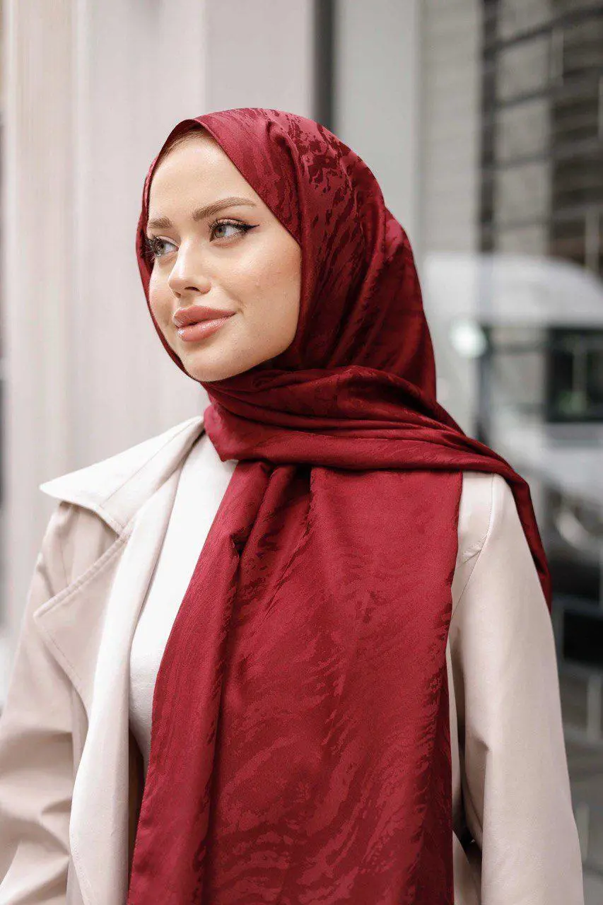 Desenli Ipeksi Jakar Şal Bordo-detail