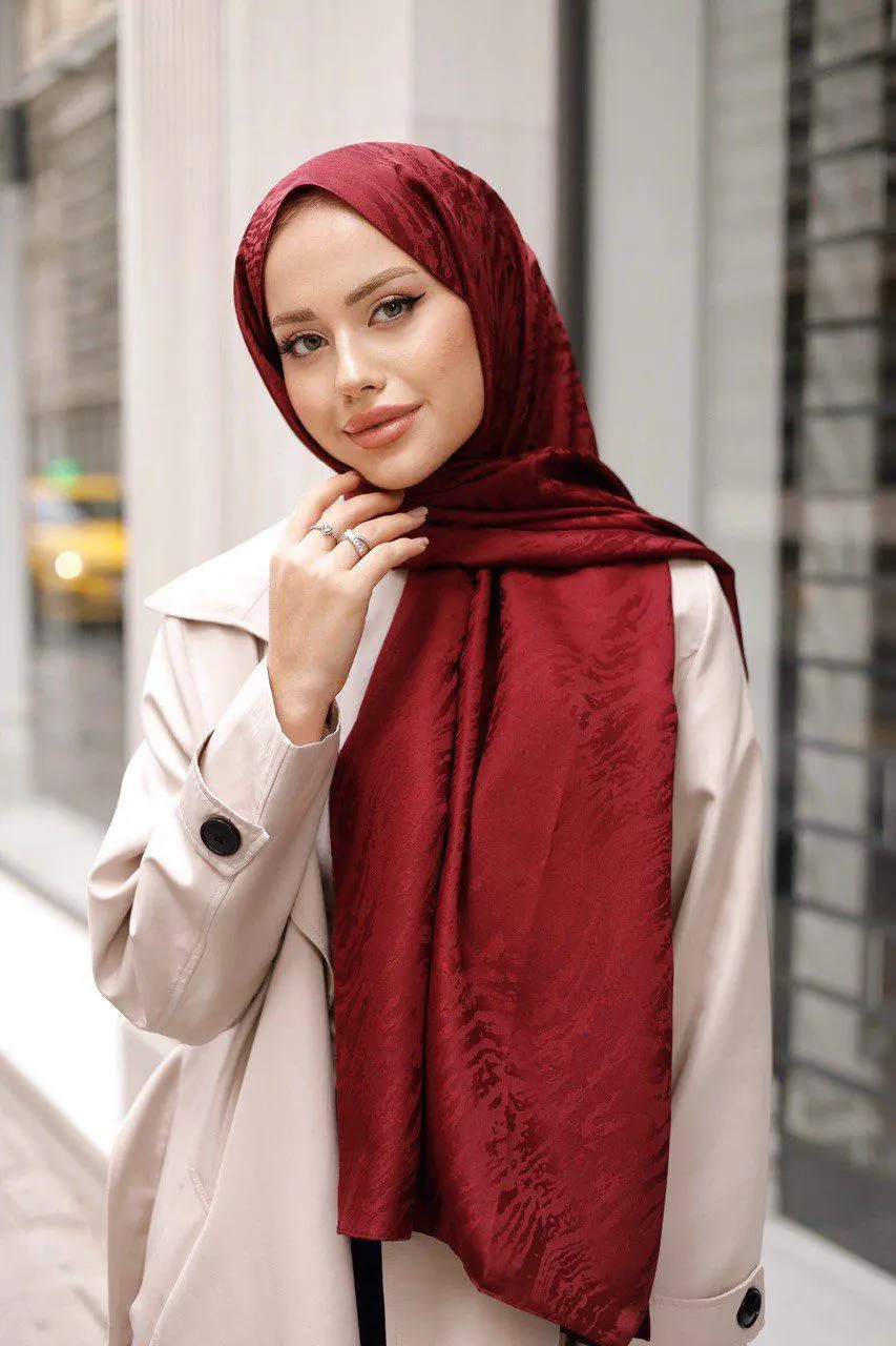 Desenli Ipeksi Jakar Şal Bordo-detail