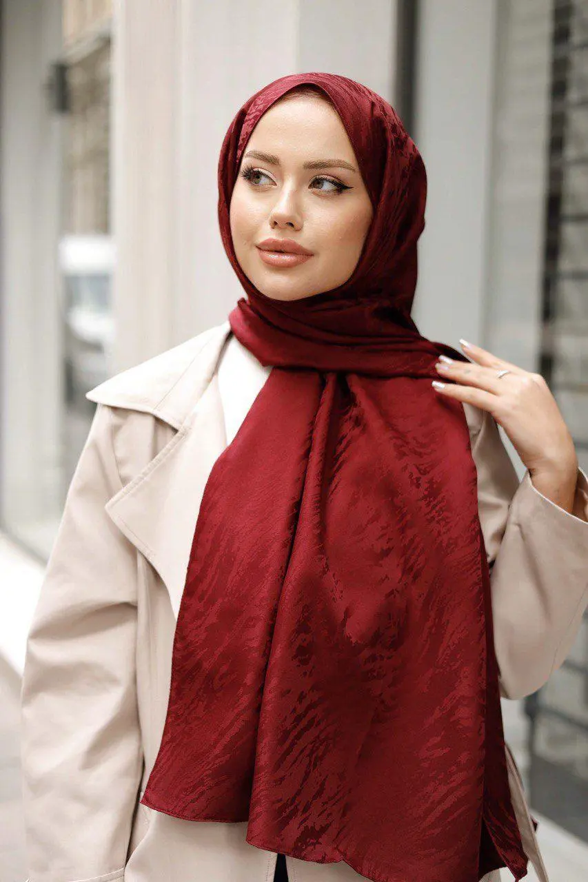Desenli Ipeksi Jakar Şal Bordo-detail