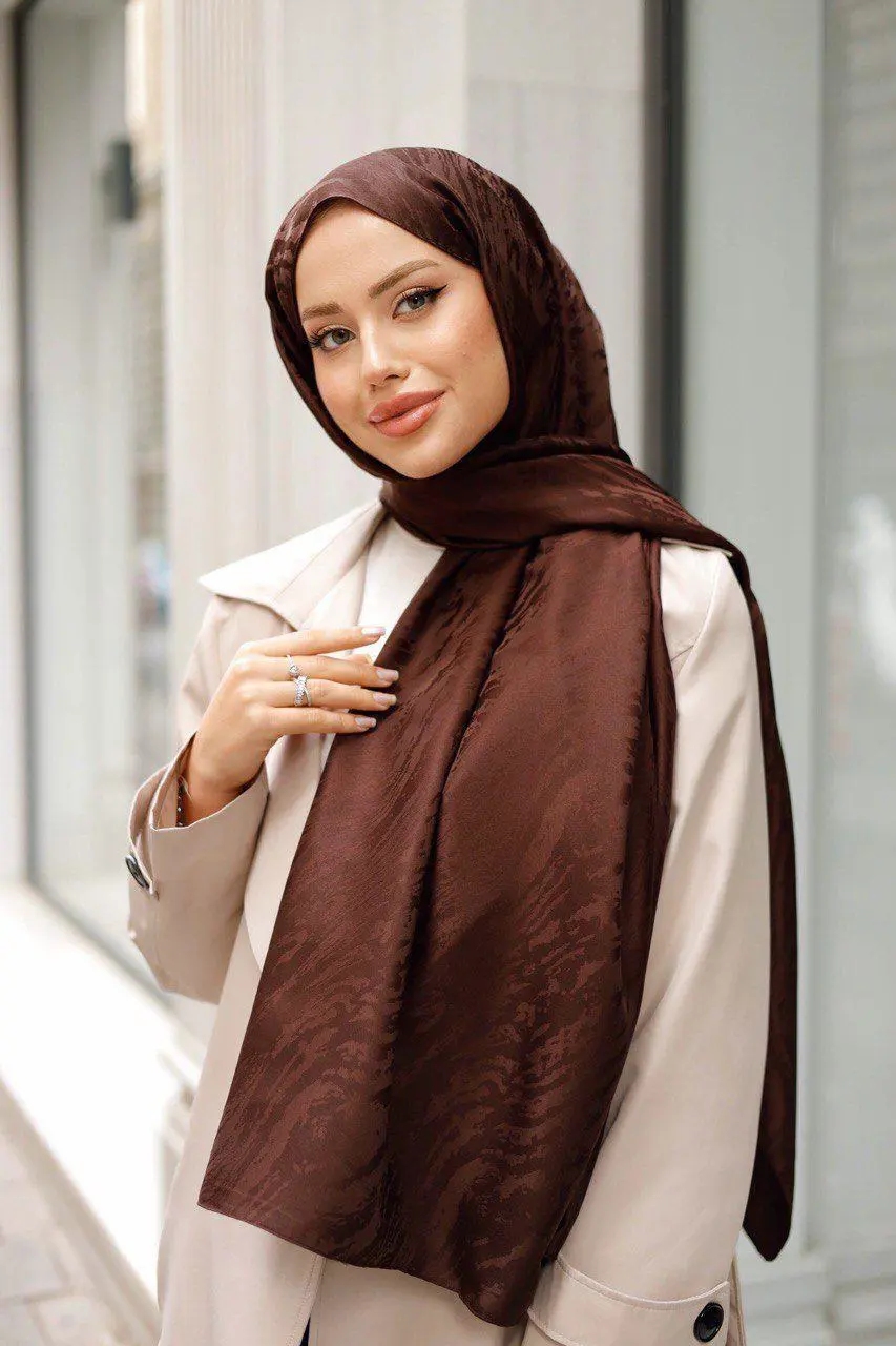 Desenli Ipeksi Jakar Şal Kahverengi-detail