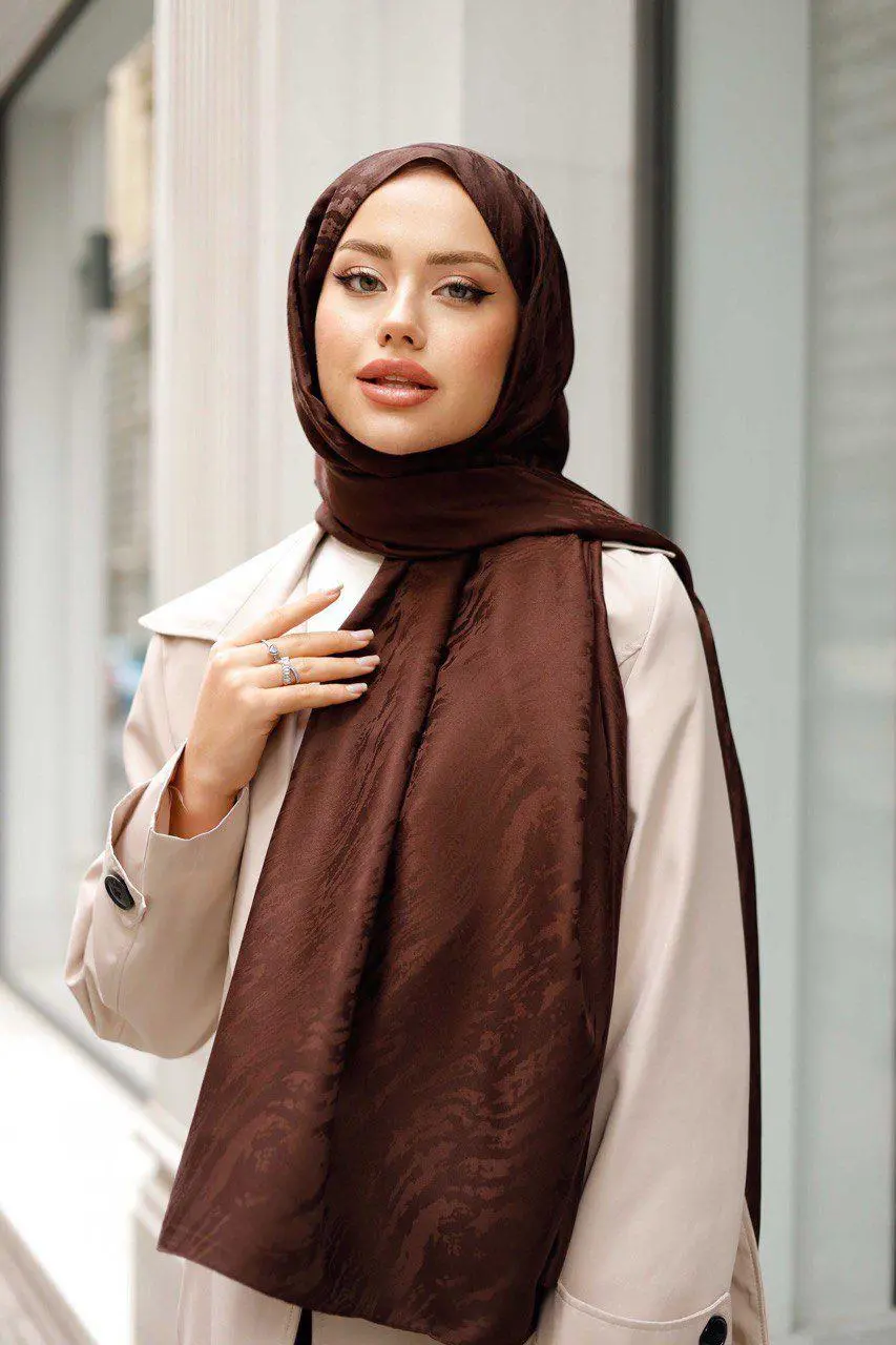 Desenli Ipeksi Jakar Şal Kahverengi-detail