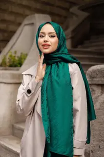 Desenli Ipeksi Jakar Şal Zümrüt Yeşili