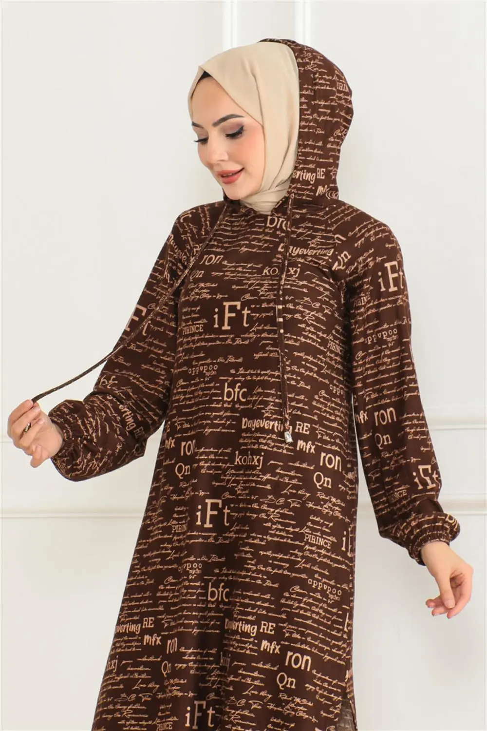 Desenli Kapşonlu Spor Tunik-detail