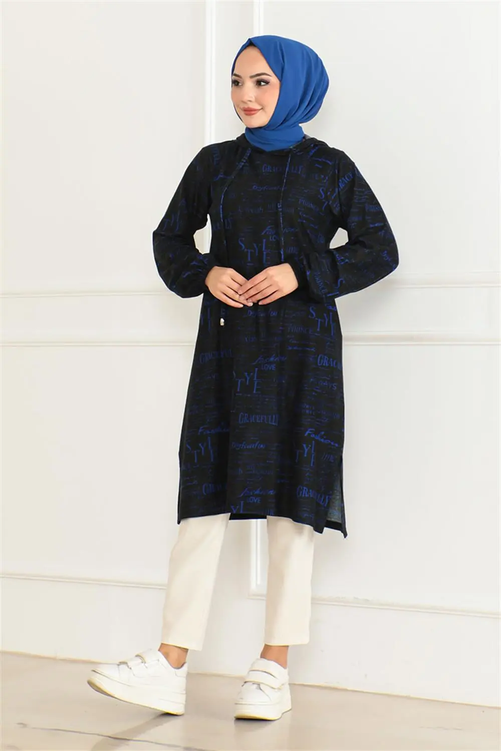 Desenli Kapşonlu Spor Tunik-detail