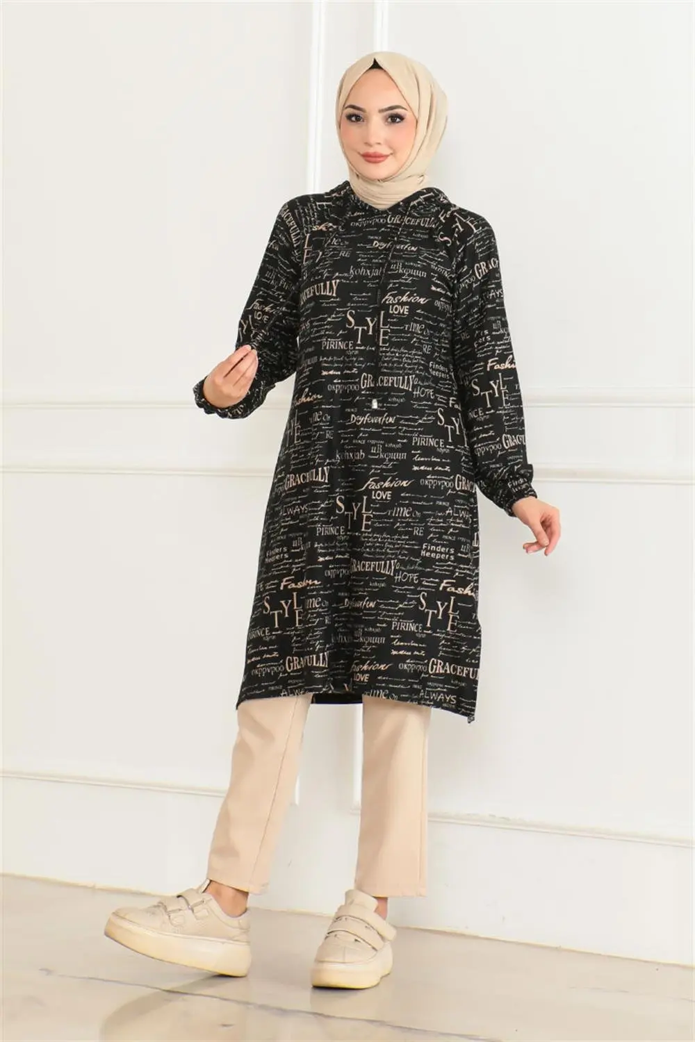 Desenli Kapşonlu Spor Tunik-detail