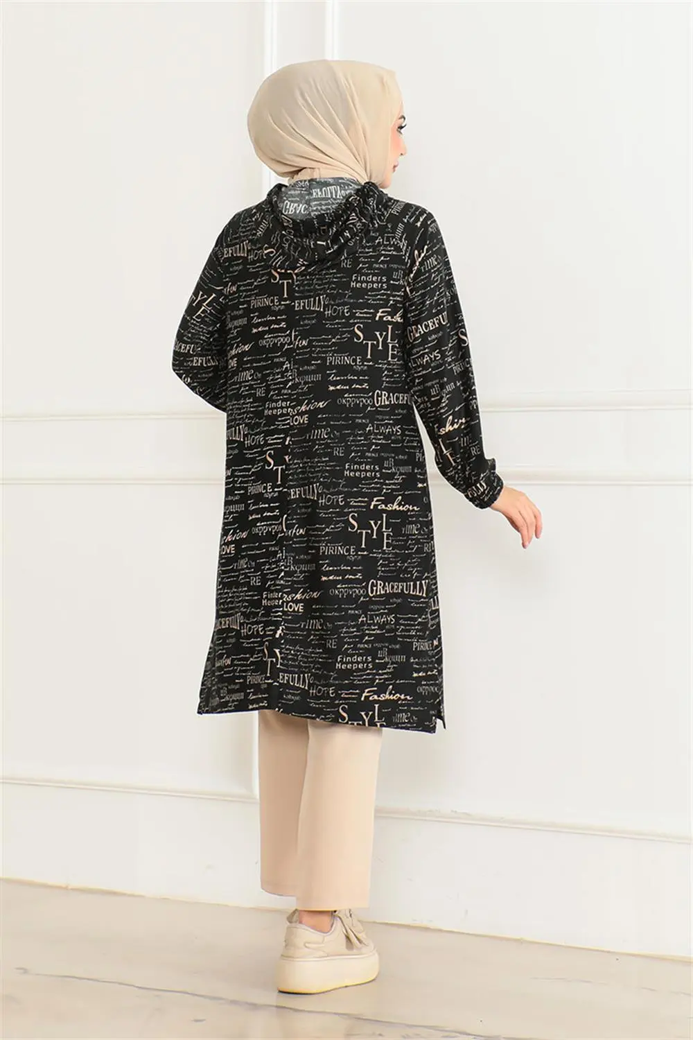 Desenli Kapşonlu Spor Tunik-detail