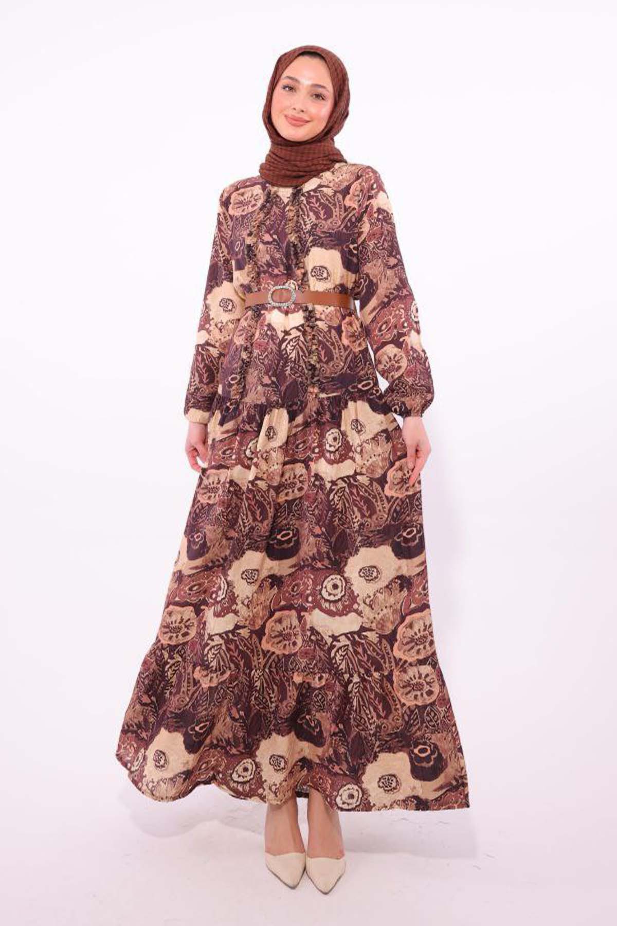 Patterned Belted Dress