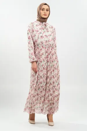 Desenli Pembe Tesettür Elbise