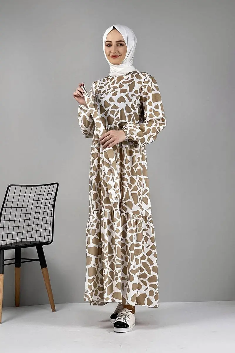 Desenli Terikoton Elbise Vizon-detail