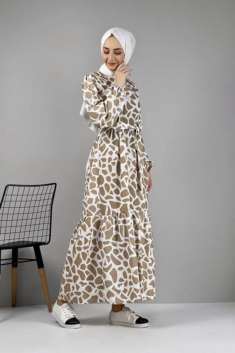 Desenli Terikoton Elbise Vizon-detail