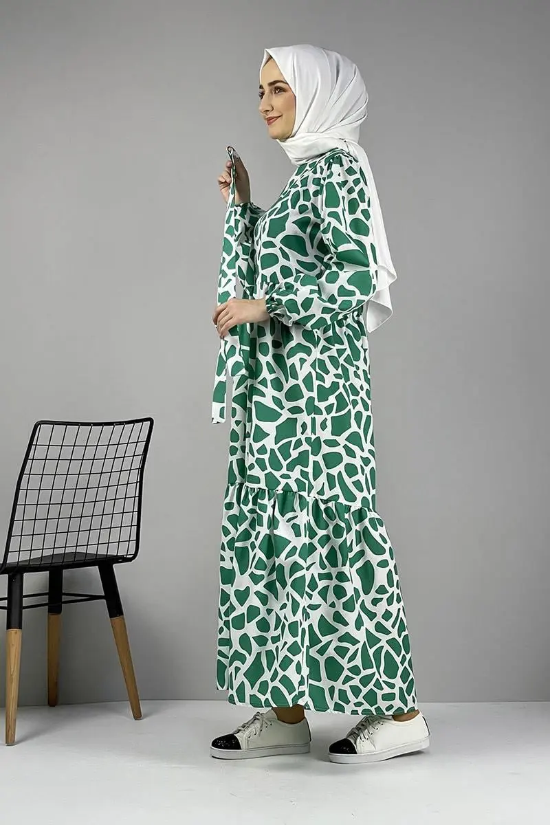 Desenli Terikoton Elbise Yeşil-detail