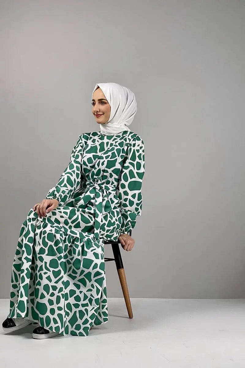 Desenli Terikoton Elbise Yeşil-detail