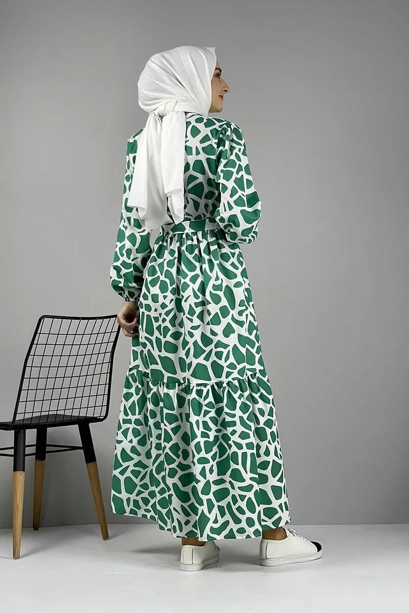 Desenli Terikoton Elbise Yeşil-detail