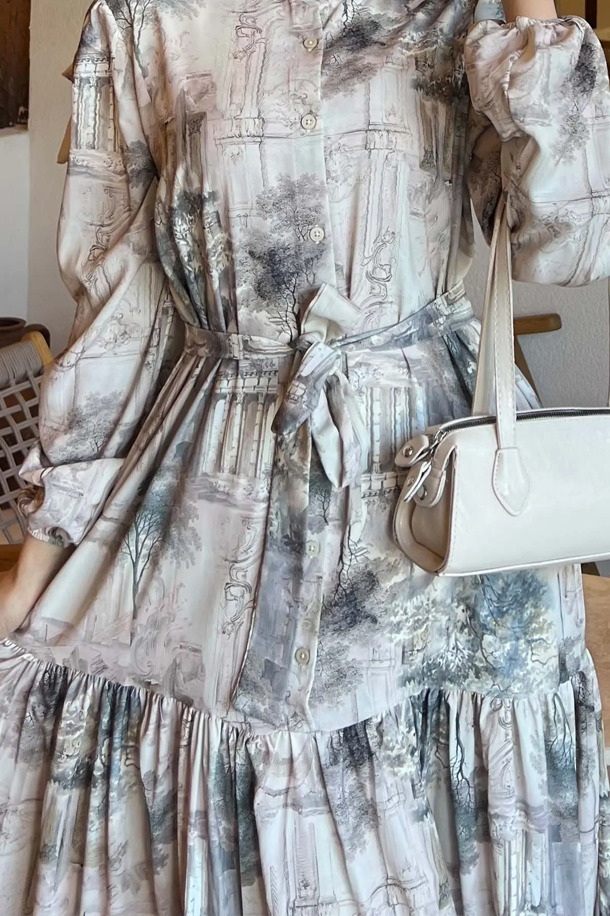 Desenli Tesettür Elbise Çağla 510-detail