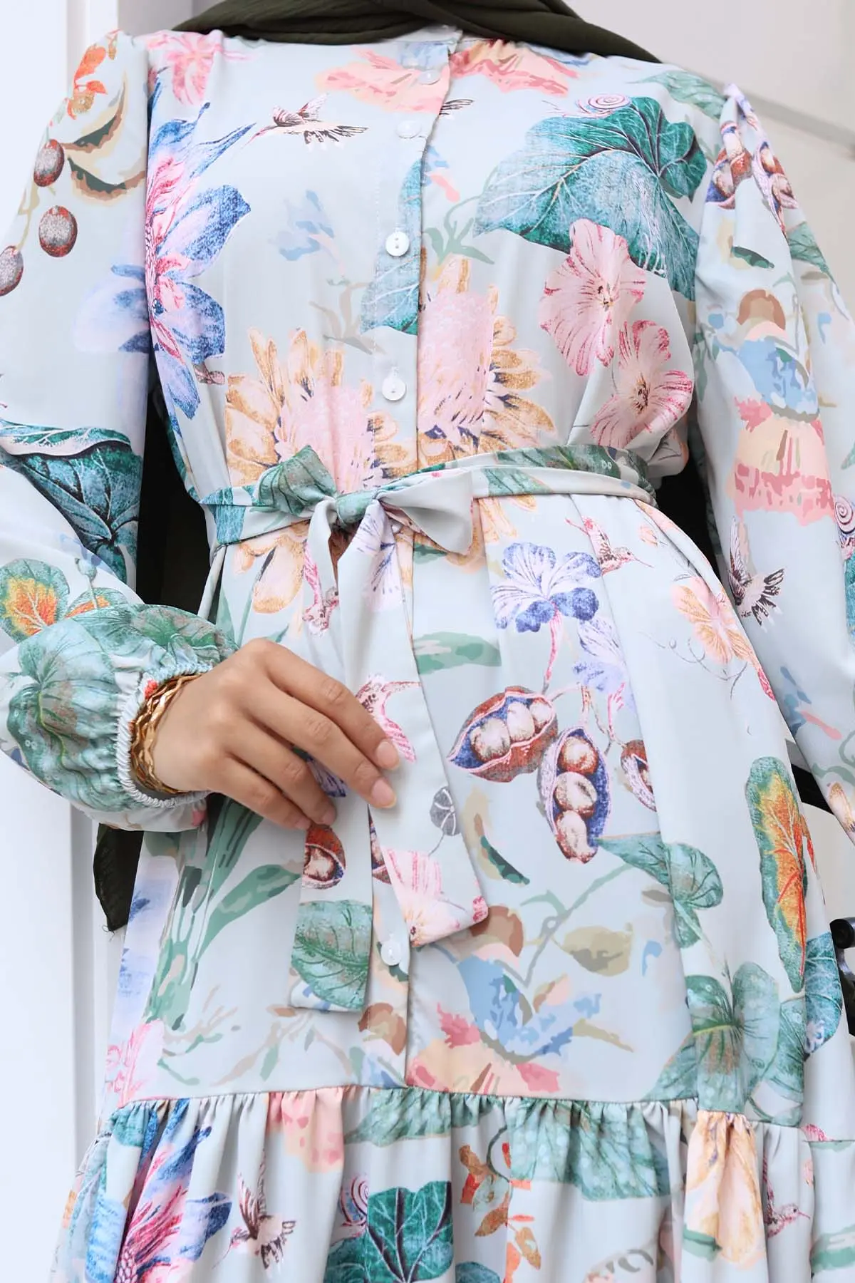 Desenli Tesettür Elbise Çağla 527-detail