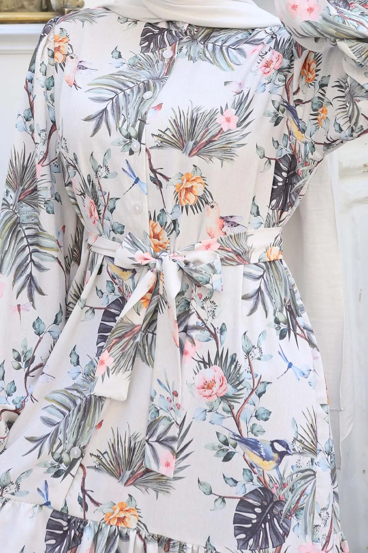 Desenli Tesettür Elbise Çağla 543-detail