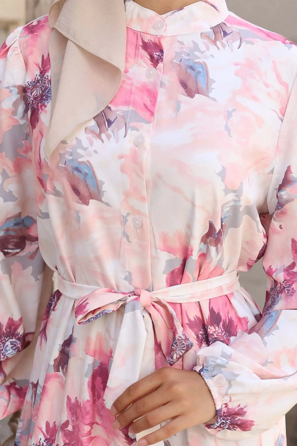 Desenli Tesettür Elbise Gül Kurusu 572-detail