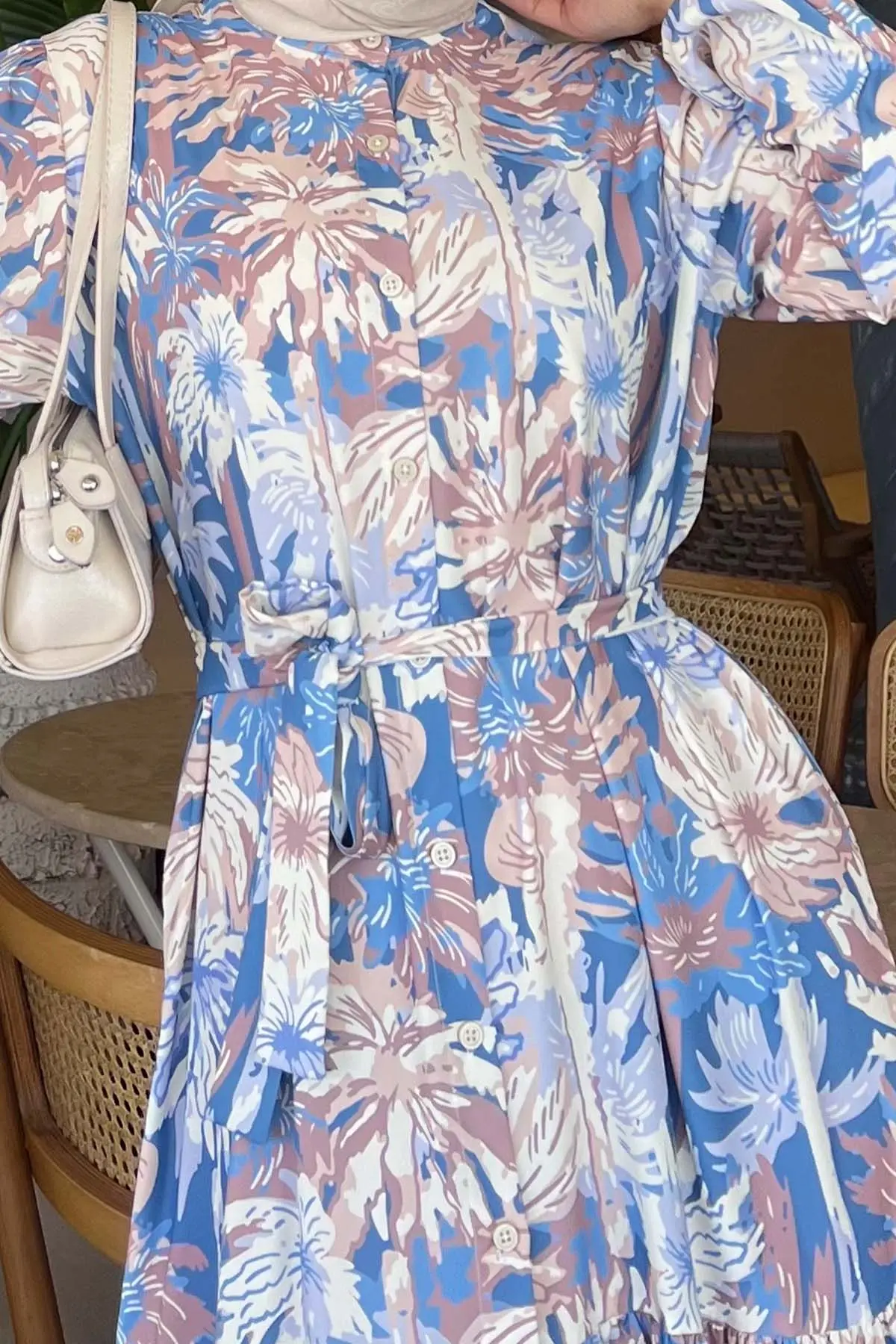 Desenli Tesettür Elbise İndigo 500-detail