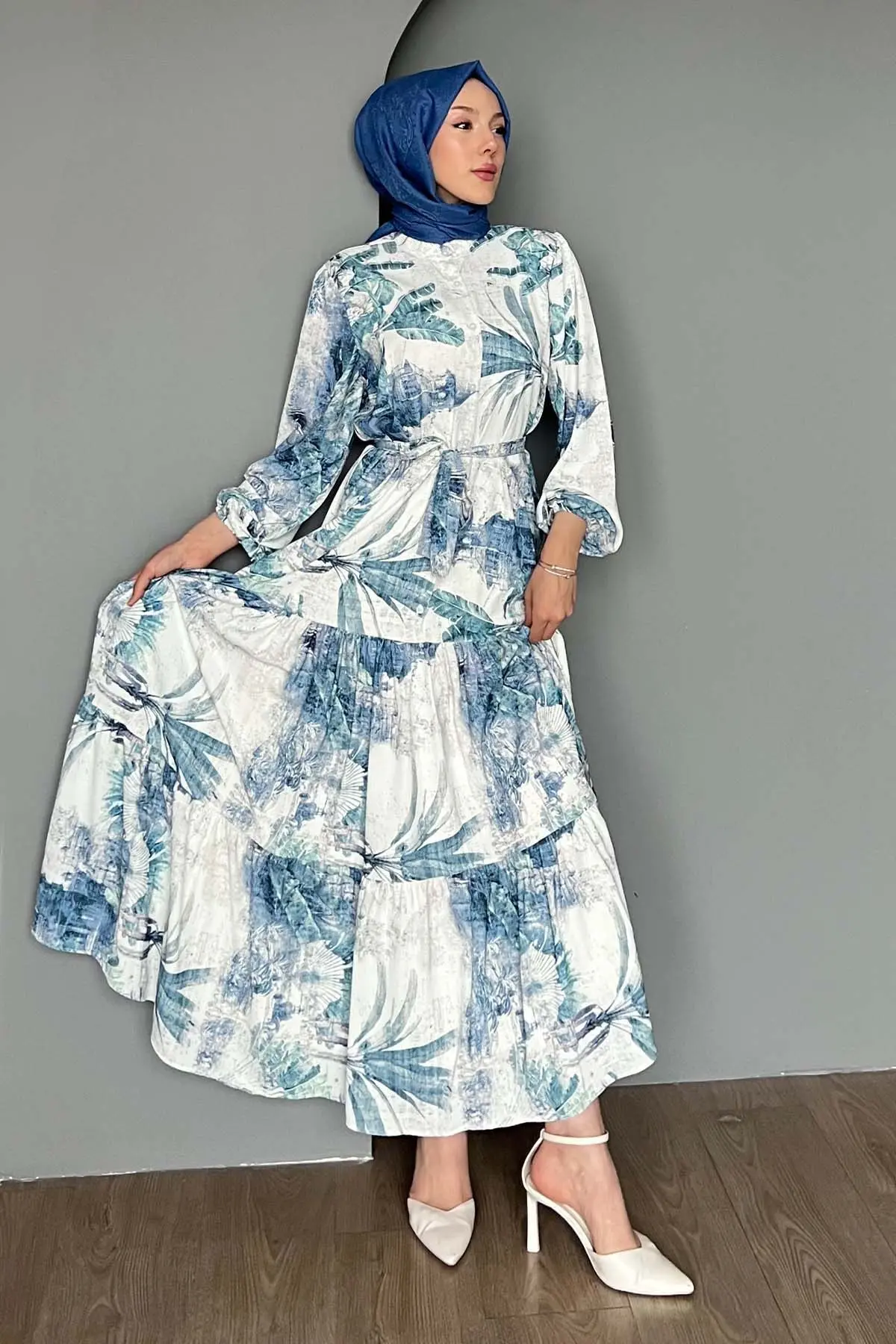 Floral Patterned Hijab Dress-detail