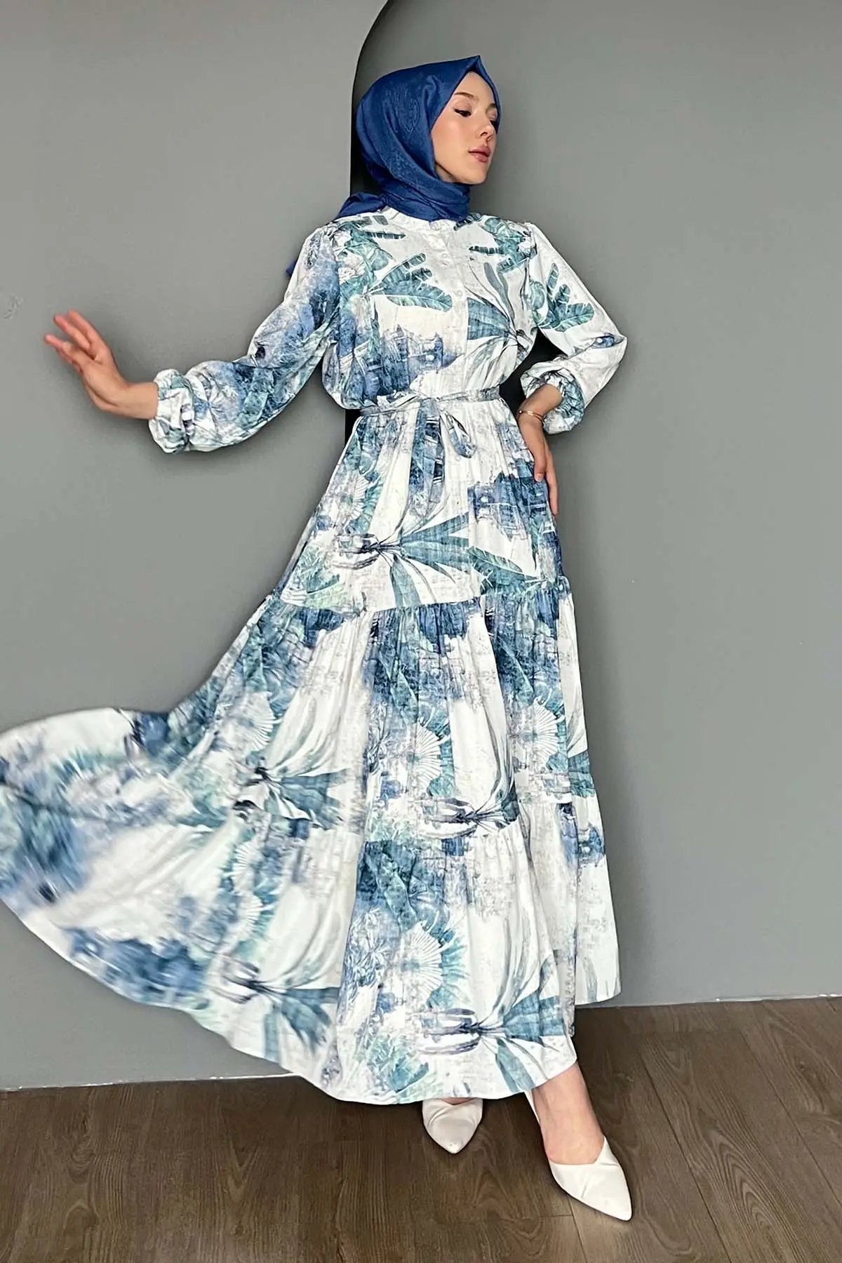 Floral Patterned Hijab Dress-detail