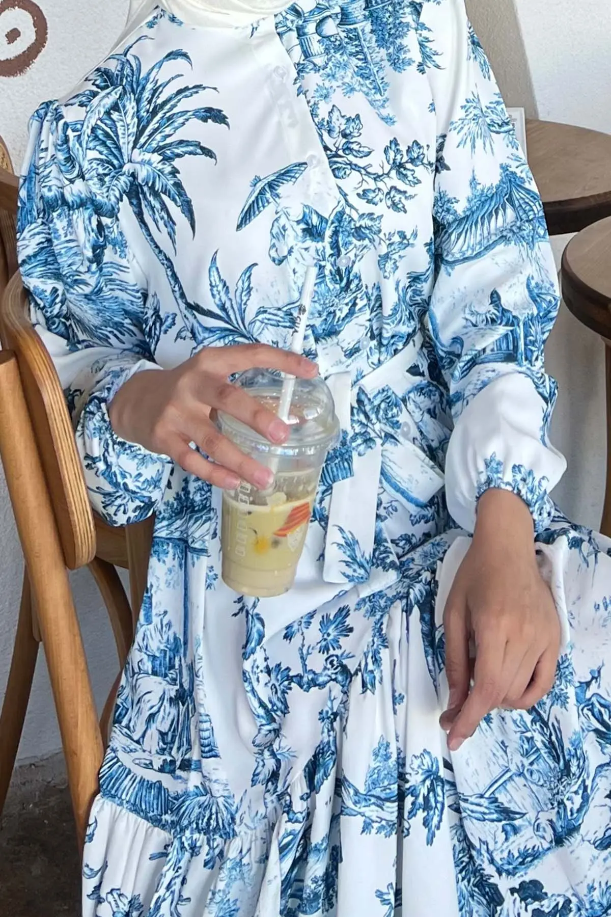 Desenli Tesettür Elbise Lacivert 506-detail