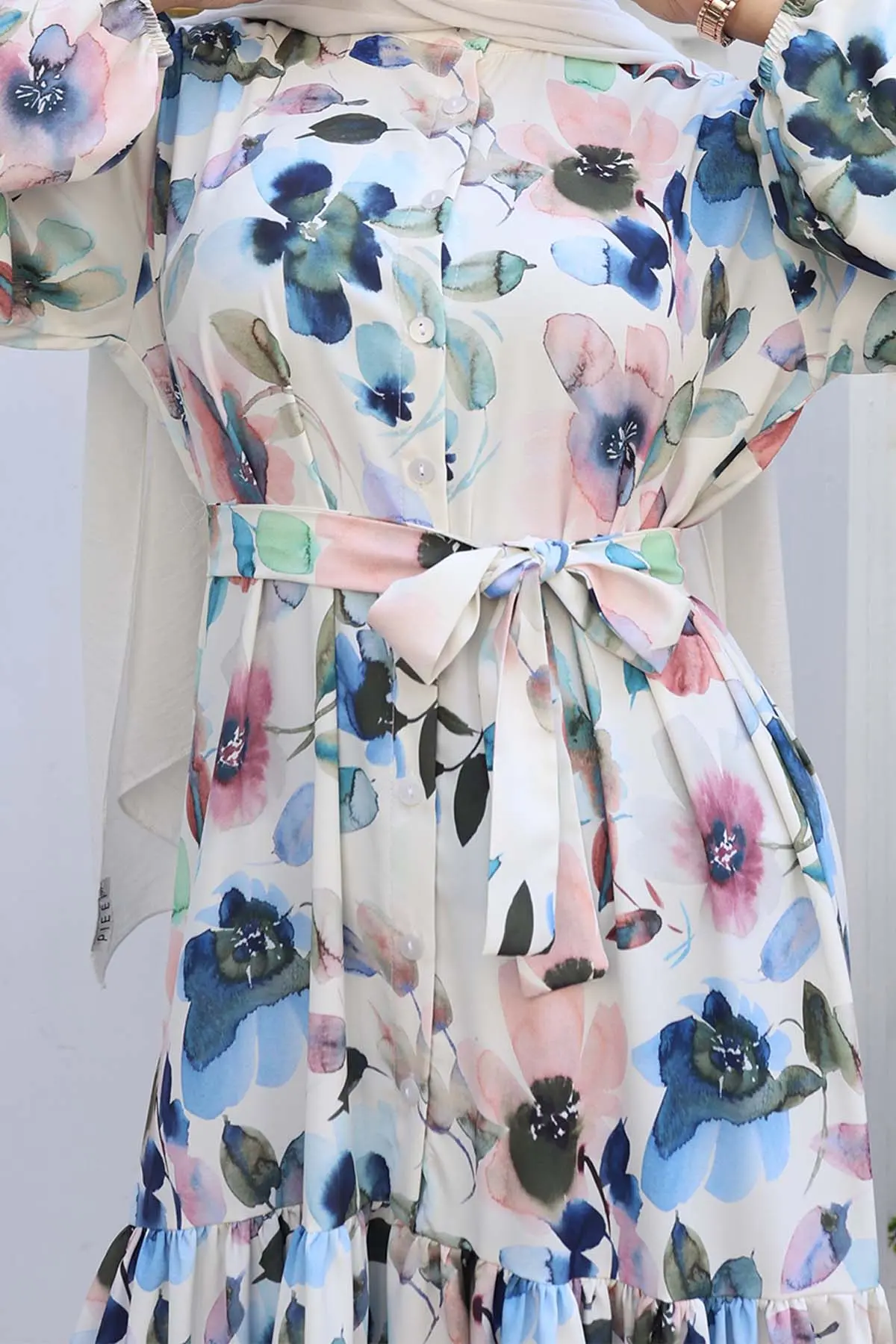 Desenli Tesettür Elbise Lacivert 552-detail