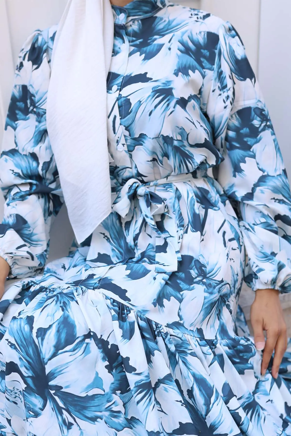 Desenli Tesettür Elbise Lacivert 561-detail