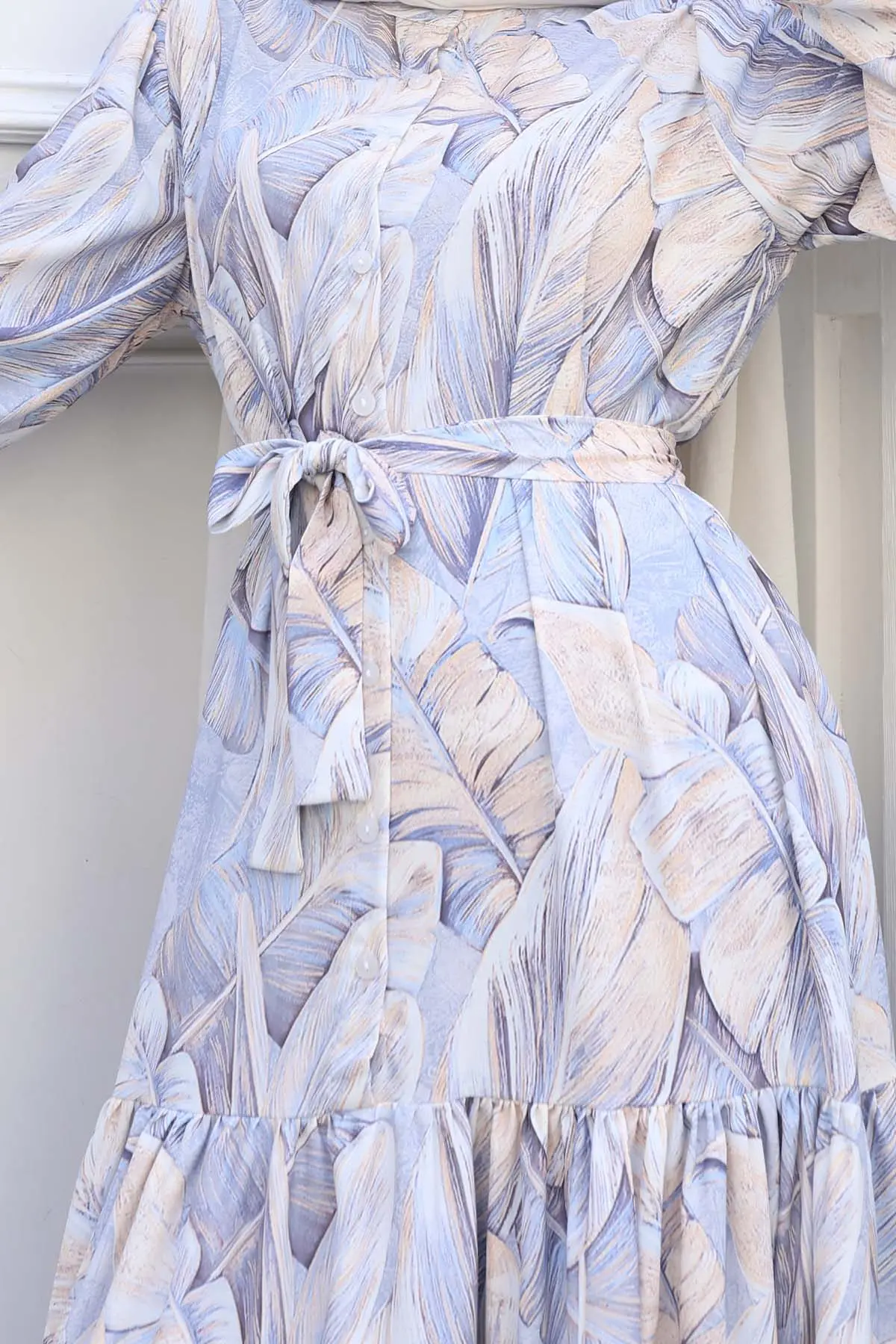 Desenli Tesettür Elbise Lila 541-detail