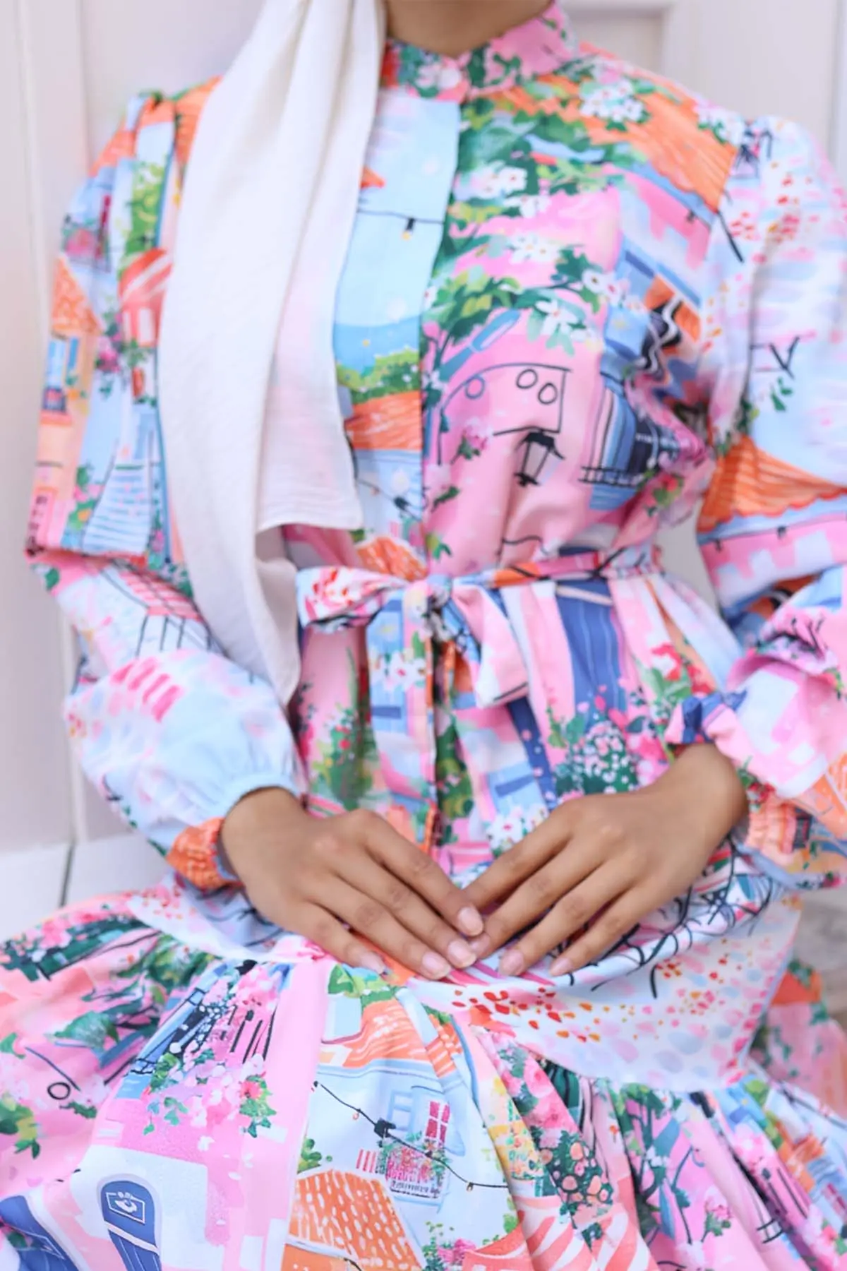 Desenli Tesettür Elbise Lila 569-detail