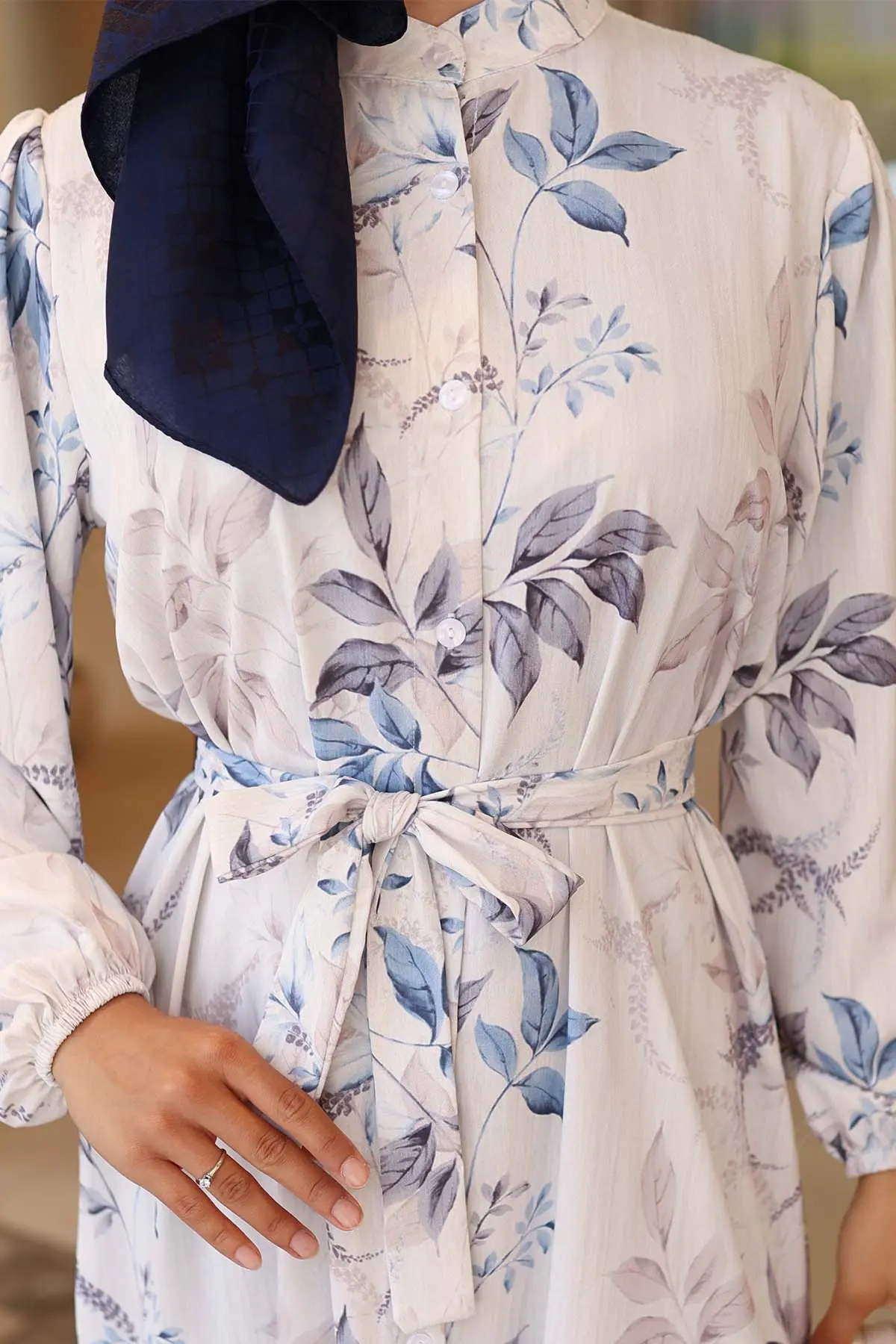 Desenli Tesettür Elbise Mavi 562-detail