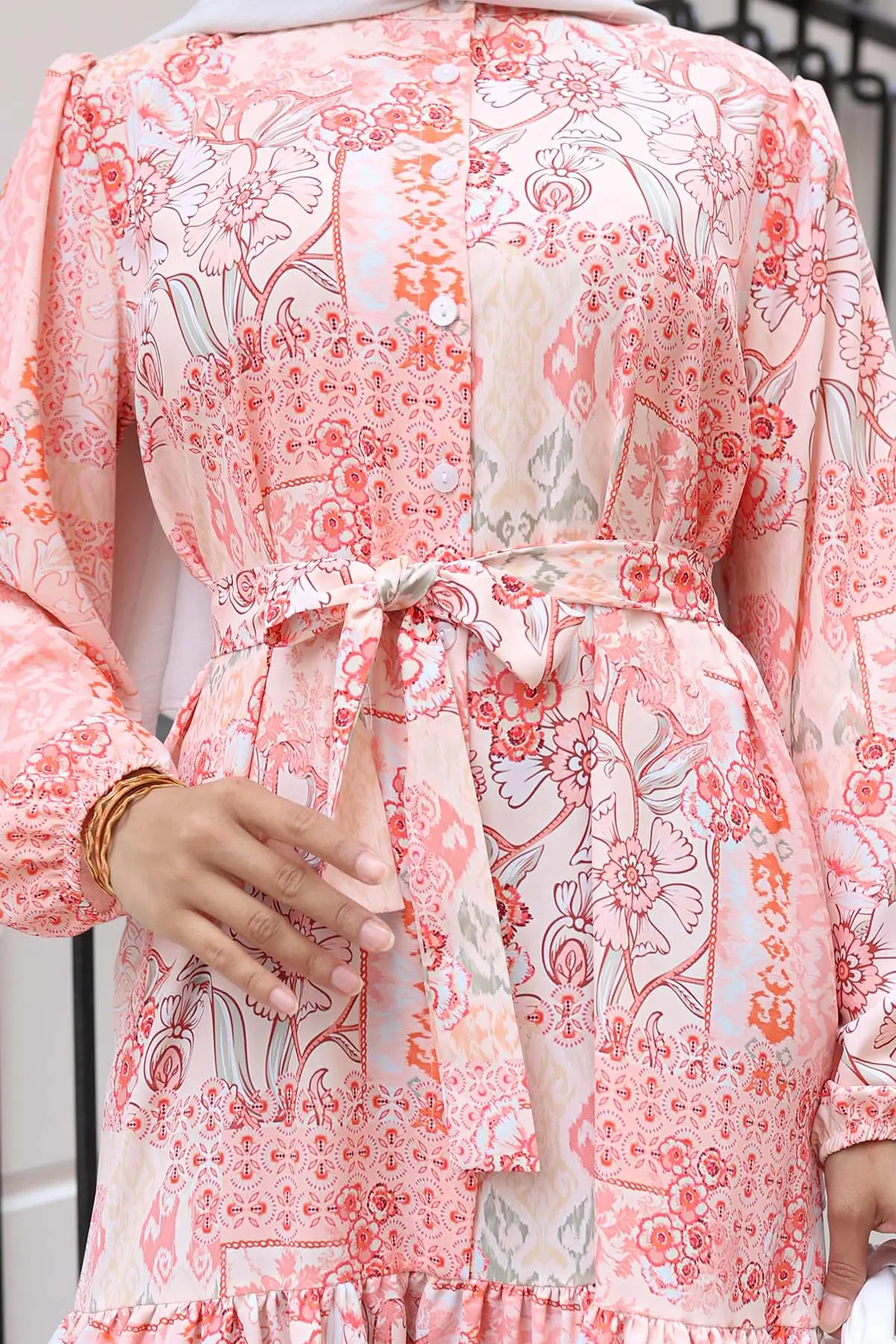 Desenli Tesettür Elbise Somon 520-detail