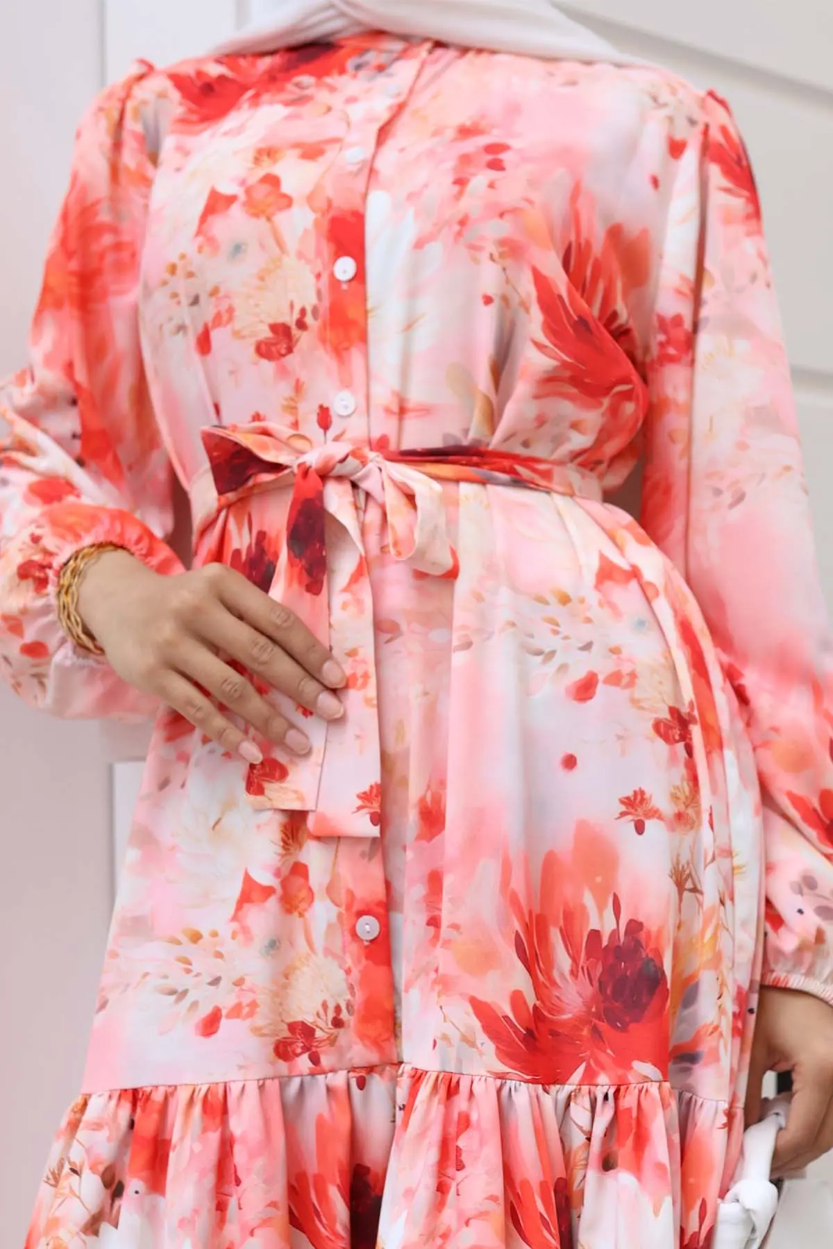 Desenli Tesettür Elbise Somon 526-detail