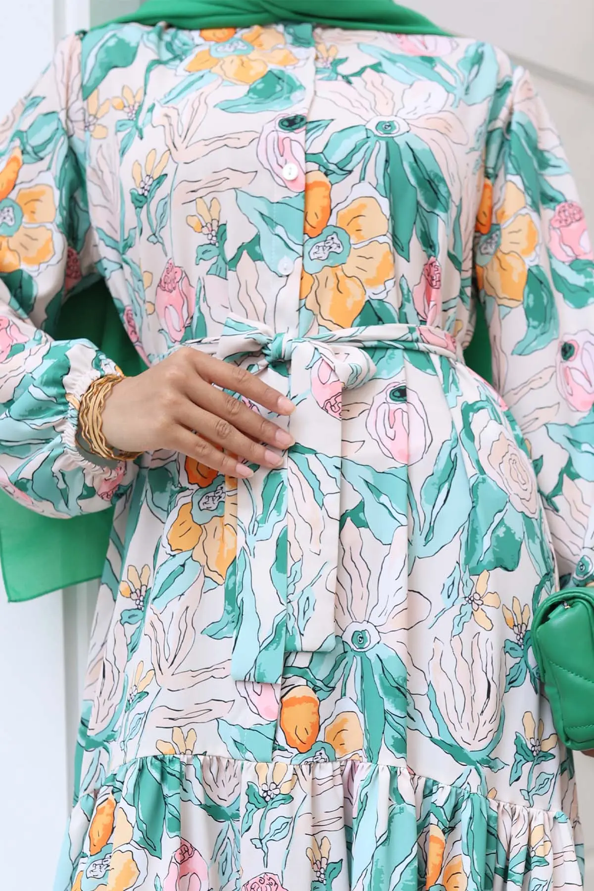 Desenli Tesettür Elbise Yeşil 523-detail