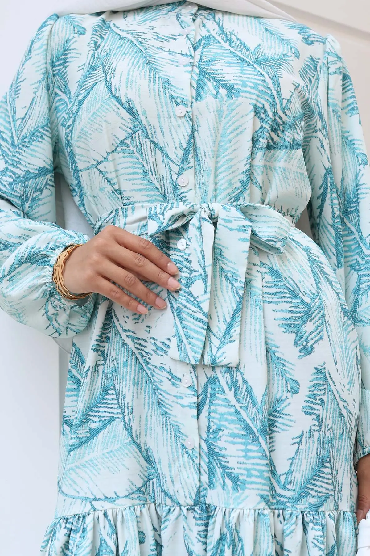 Desenli Tesettür Elbise Yeşil 537-detail