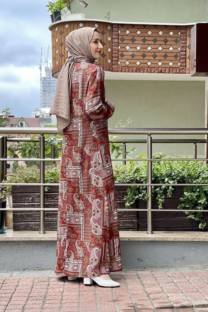 Desenli Tesettür Elbise-detail
