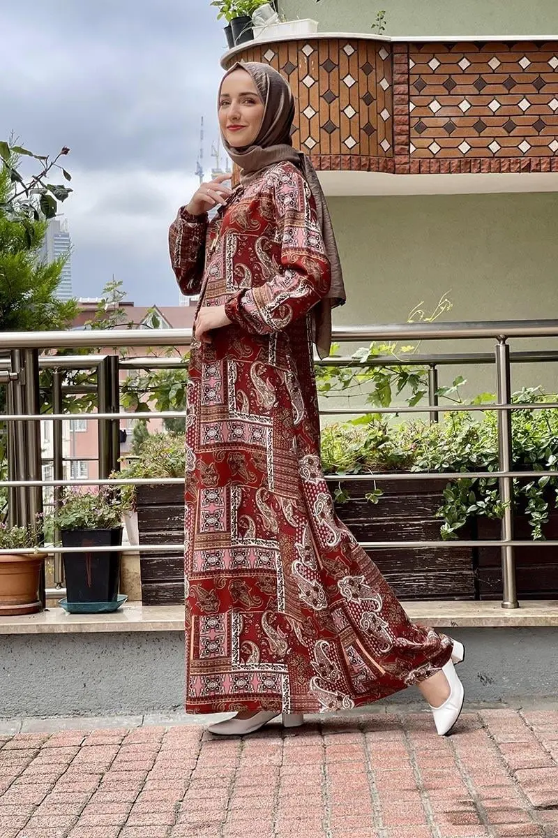 Desenli Tesettür Elbise-detail