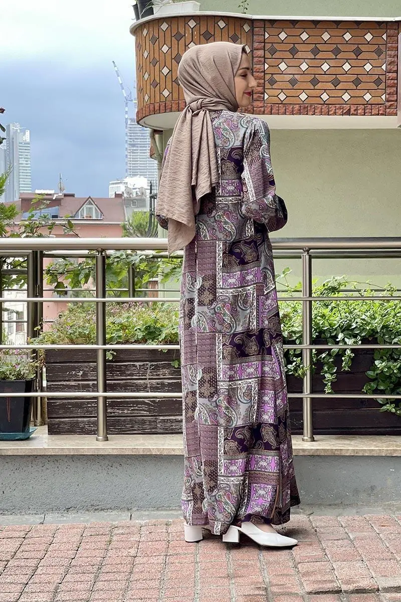 Desenli Tesettür Elbise-detail