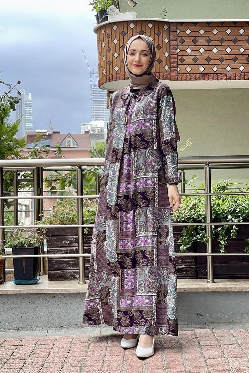 Desenli Tesettür Elbise-detail