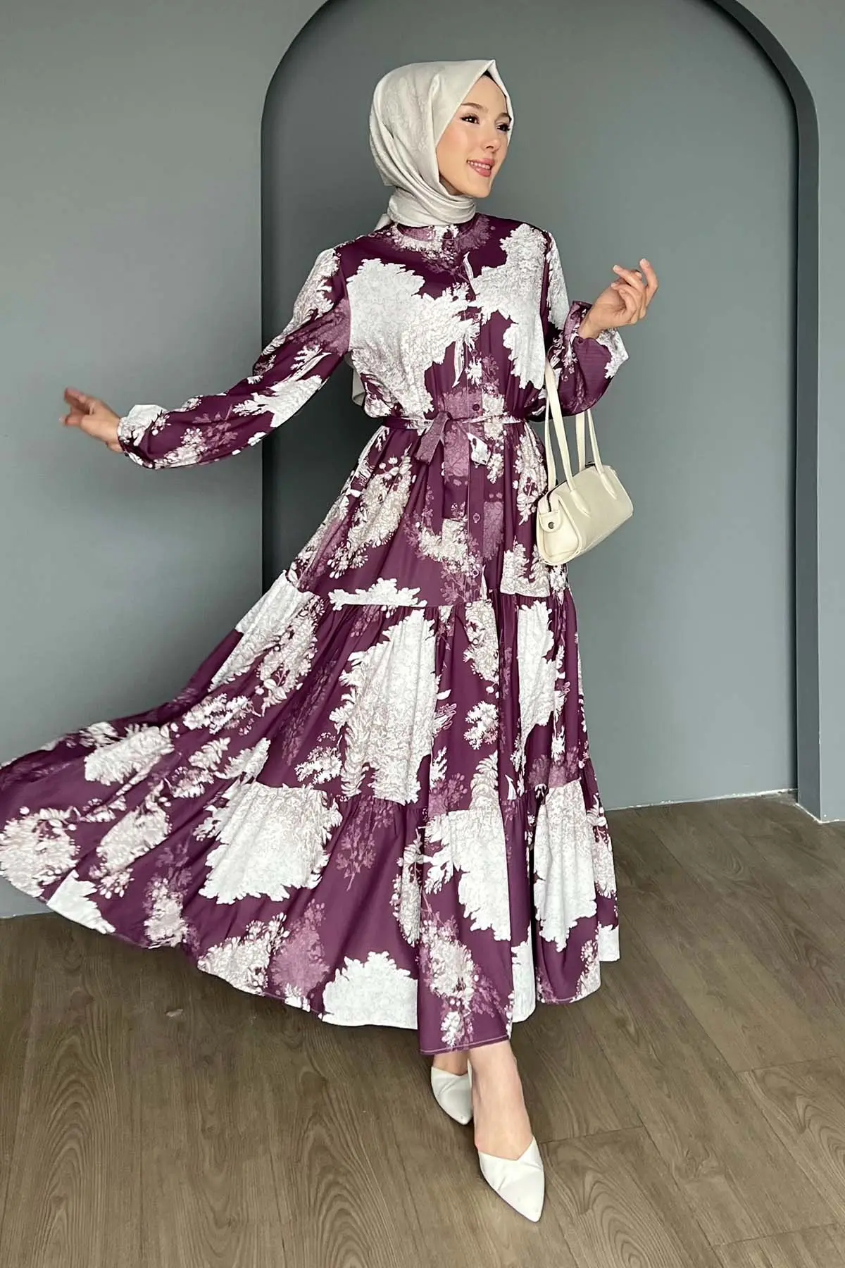 Desenli Tesettür Elbise-detail