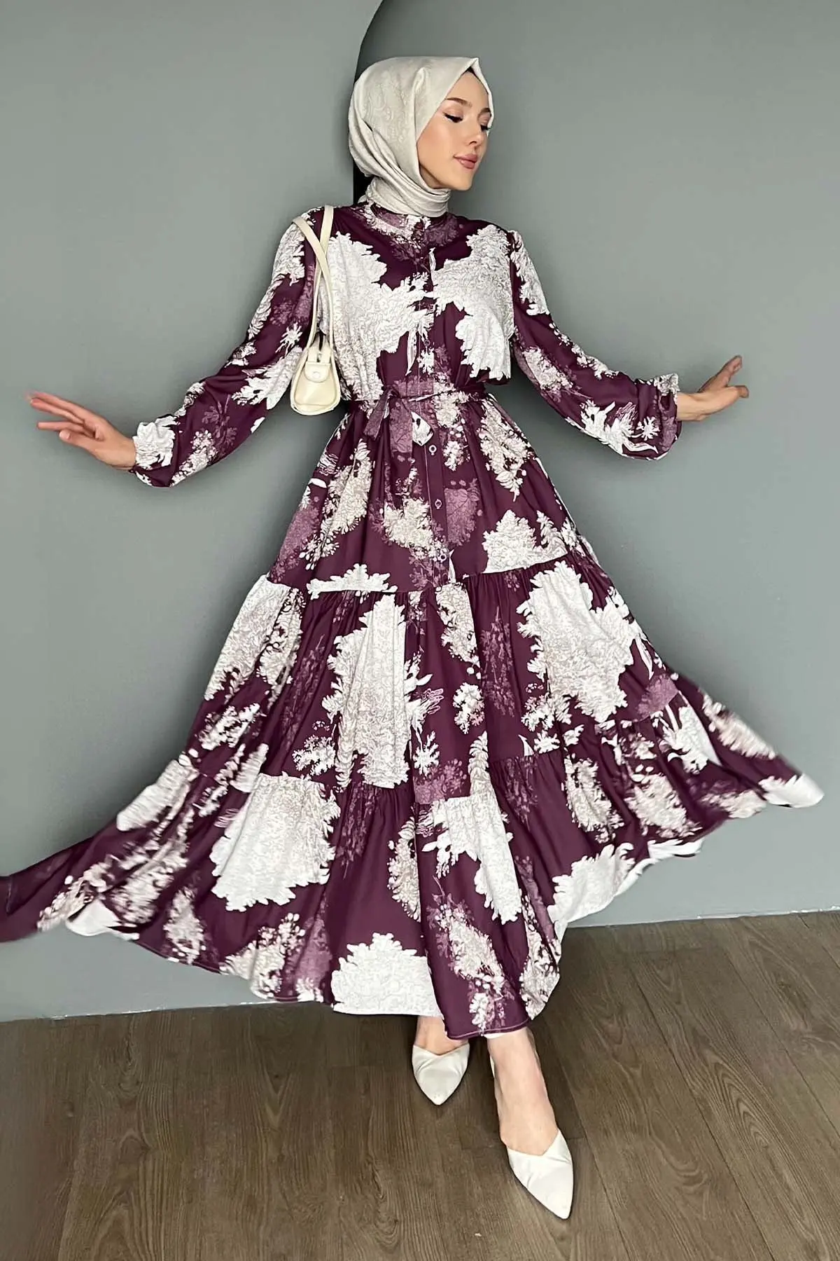 Desenli Tesettür Elbise-detail