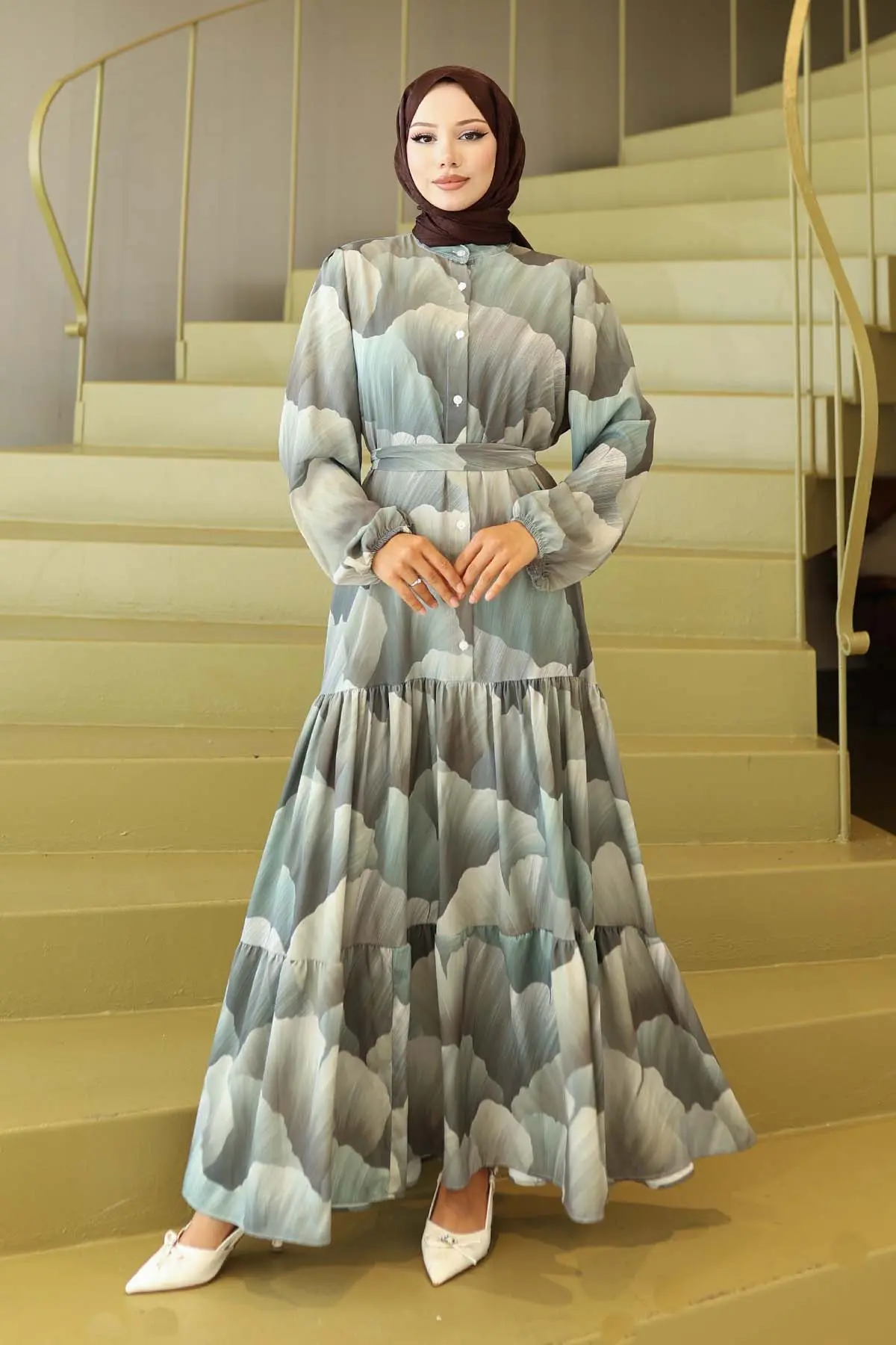 Desenli Tesettür Elbise