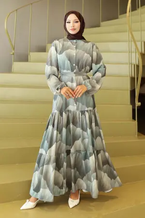 Desenli Tesettür Elbise