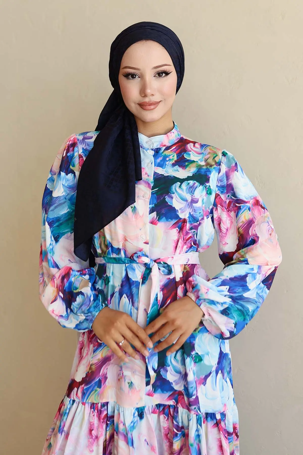 Desenli Tesettür Elbise-detail