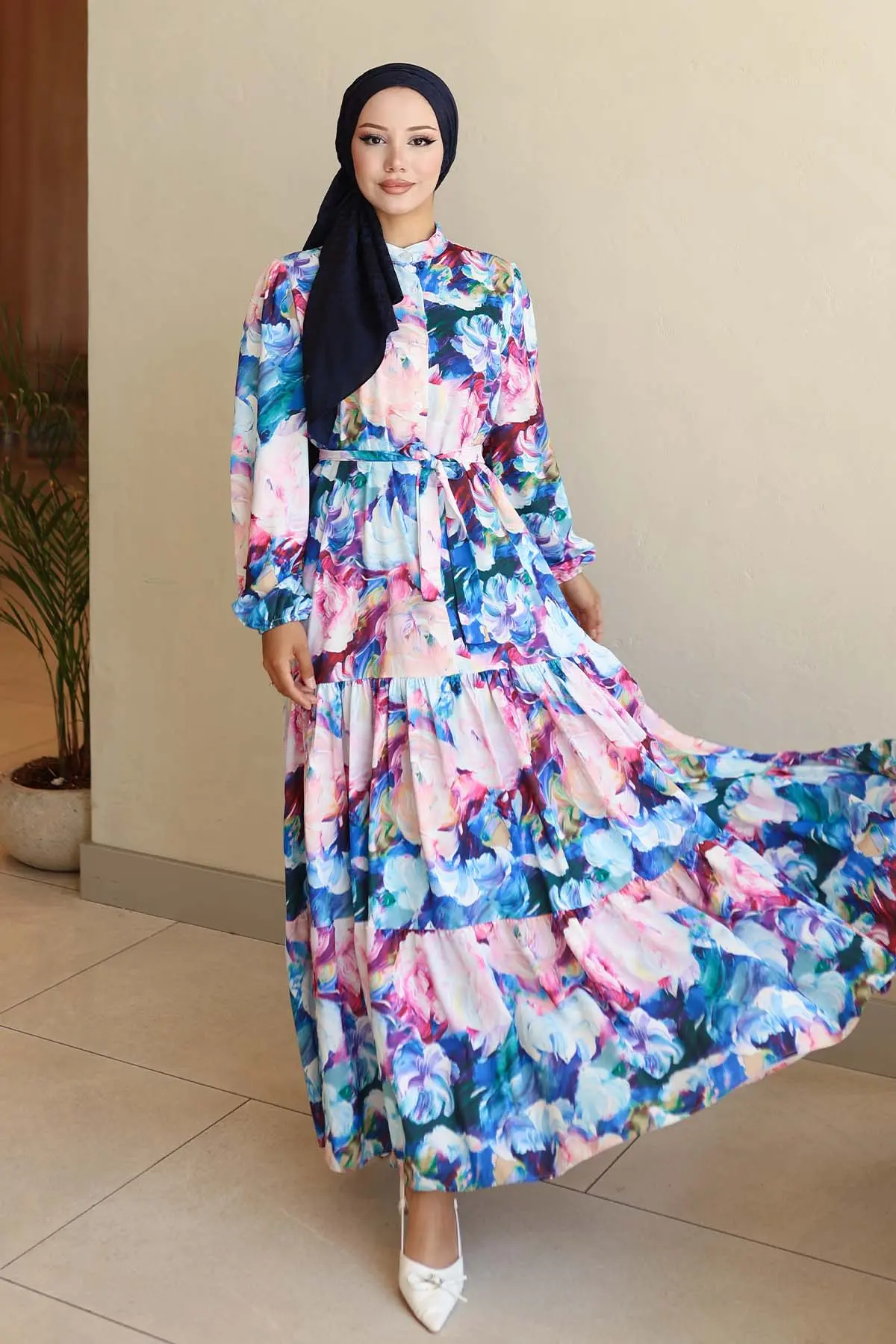 Desenli Tesettür Elbise-detail